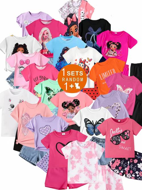 50pcs set childrens round neck knitted short sleeve tops fashion matching shorts soft and breathable knitted fabric easy to care for beautiful and stylish pullover tops 2pcs for outdoor