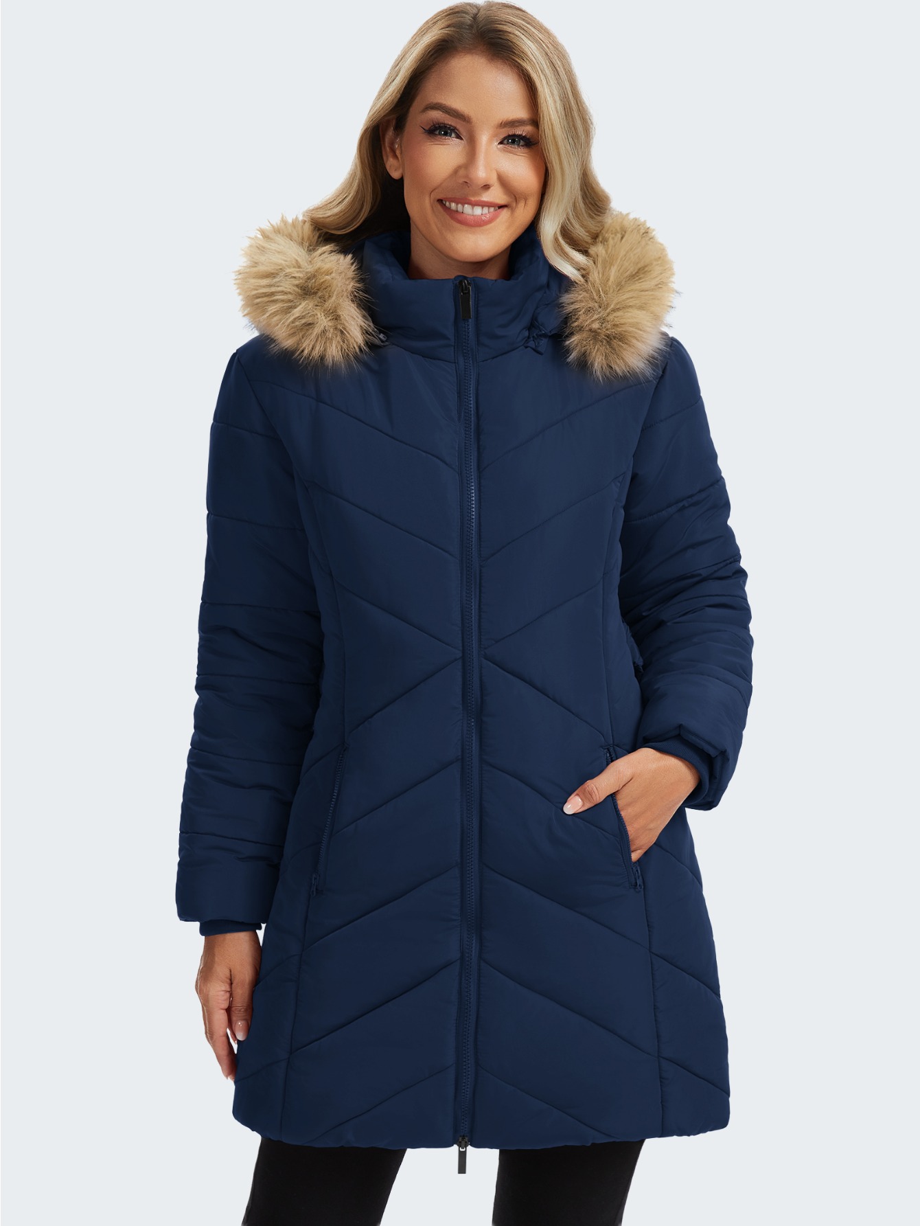 Plus Size Women's Winter Outdoor Long Puffer Coat Removable