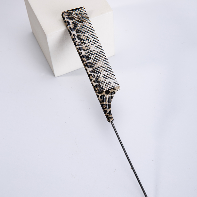 E-shop Scharfschwanz-Leopardenmuster-Kamm, ideal zum Trimmen von Haarkanten, langlebiges ABS-Material mit Metallgriff, glatt ohne Verknoten,