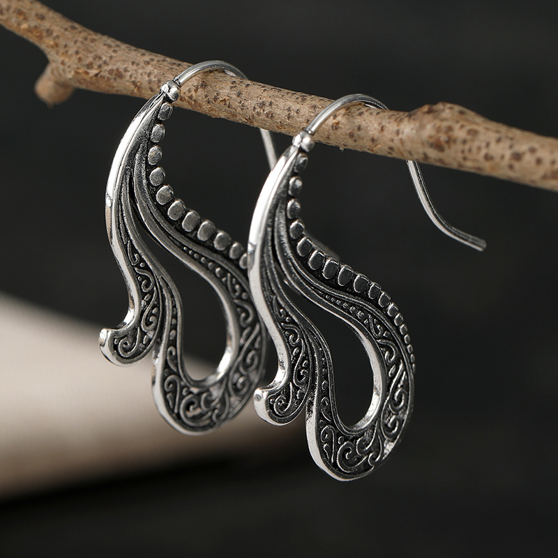 Retro Ethnic Swirl Hollow Dangle Earrings, Bohemian Style