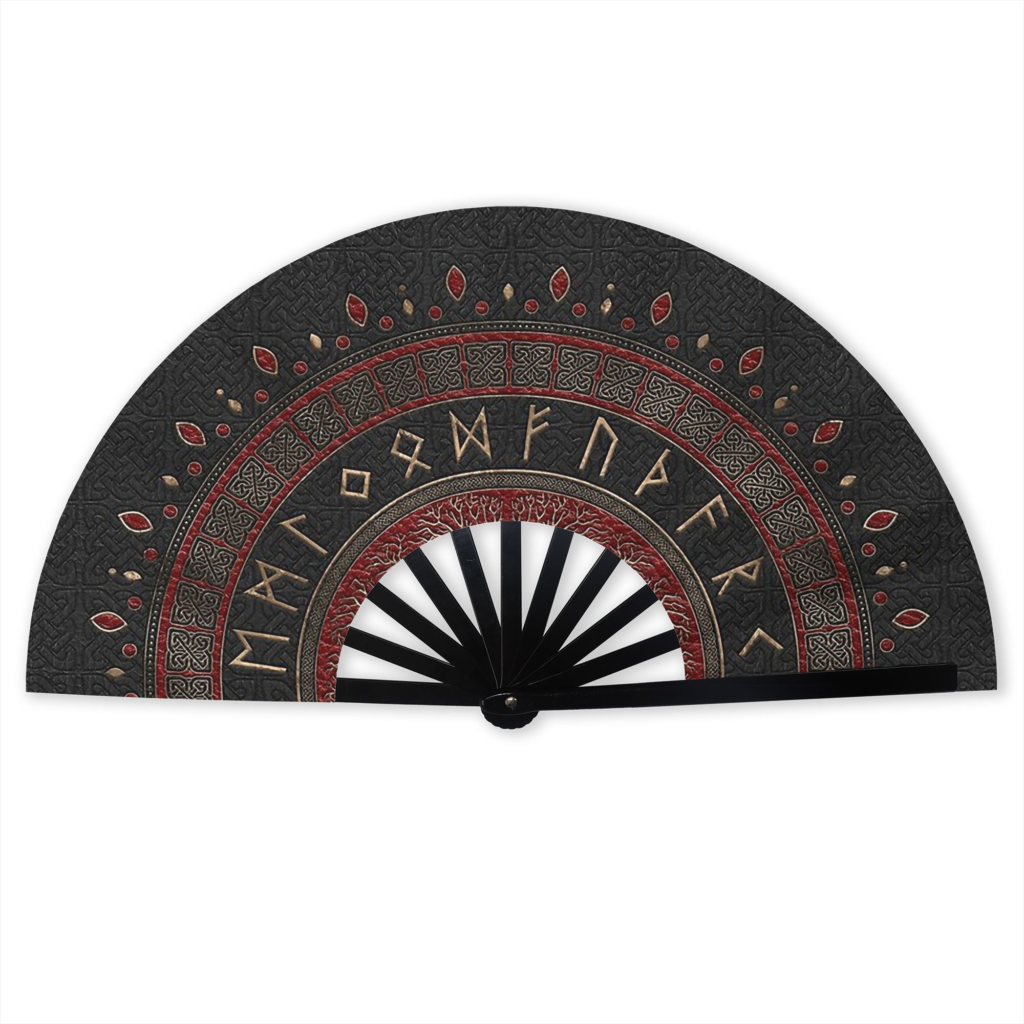 TEMU Viking Tree Of Life And Triple Branch Folding Hand Fan - Celtic Knot Folding Hand Fan With Viking Patterns, A Cooling Fan, Suitable For Outdoor