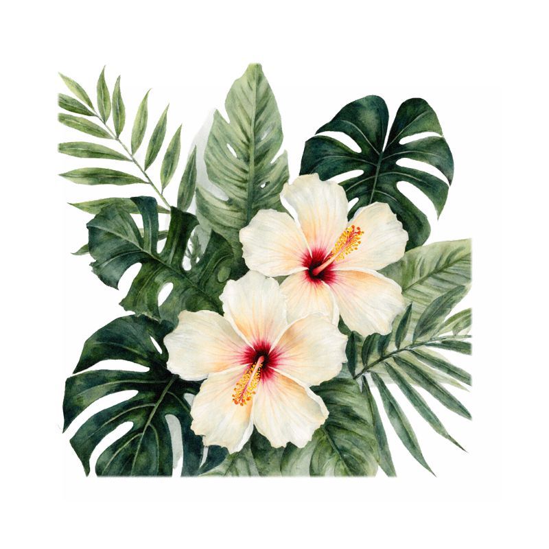 TEMU 1pc Self-adhesive Waterproof & Monstera Leaf Bathroom Sticker - Glossy White Hibiscus Flowers, Green Foliage Decal, Removable Wallpaper-like