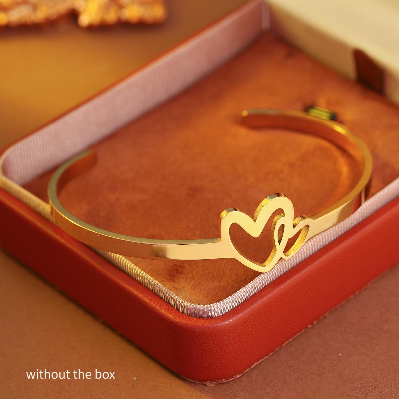 TEMU Bracelet bohème 1 pièce à double cœur ouvert, en acier inoxydable plaqué or , bracelet de couple, bracelet mari et femme, de cadeaux pour la