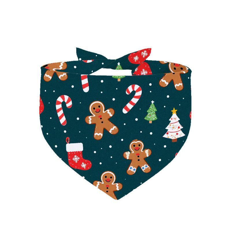 TEMU 1pc 24.8Ã11 Inch Adorable Christmas Pet Bandana For Dogs Featuring Gingerbread Men And Candy Canes, Ideal For Indoor And Outdoor Use As Dog
