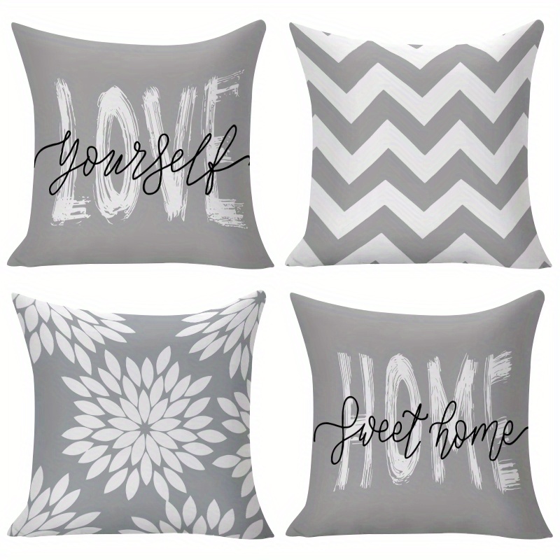 TEMU Copriforma in grigio , disponibili in quattro misure, con motivi e geometrici, moderni cuscini decorativi con chiusura a zip, stampa su un senza
