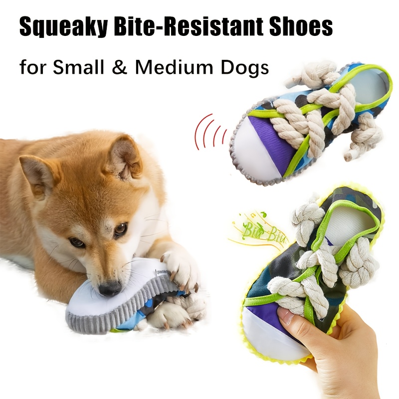 Dog Slipper Toy, Fabric/Canvas Rope Knot Design Toy (With Hanging Loop, Squeaky/Squeaker-Free Optional, Non-Toxic Safe Material), for Puppies, Small-Medium Dogs (Shih Tzu/Chihuahua/Pomeranian), All Breeds, Teething, Dental Cleaning, Tug-Of-War