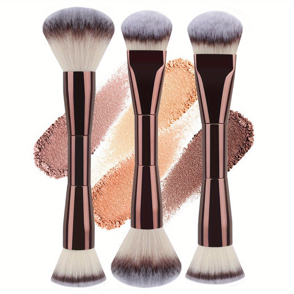 TEMU 3pcs Double Head Makeup Brush Foundation Make-up Brush Loose Powder Brush Contour Brush Beauty Tool
