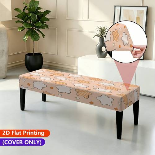 2D Flat 1pc Pattern White Checkered Washable Household Bench Cover, Stretchy, ( COVER Only - Bench Not Included), Festive Decor Home Decor, Fits Standard Benches, 2D Flat
