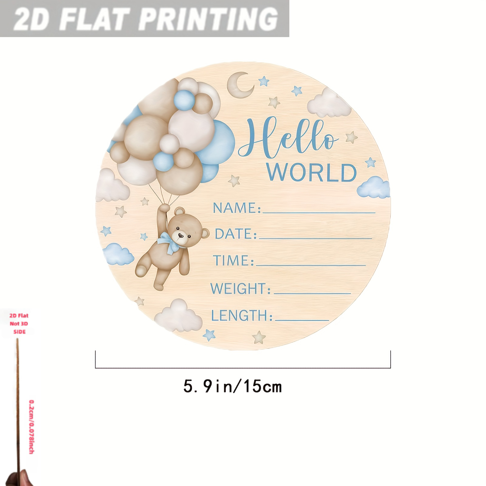 TEMU 2d Flat, 2d Flat Printing, 1 Set Of "hello World" Birth Announcement Wall Plaque, Records Newborn Information Such , Announcement, Age, Etc., A