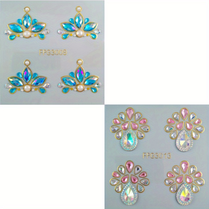 Image of 8 Forehead Stickers, Retro Princess Gemstone Painted Forehead Stickers, Facial Eyebrow Center Rhinestone Stickers, 3d Face Stickers