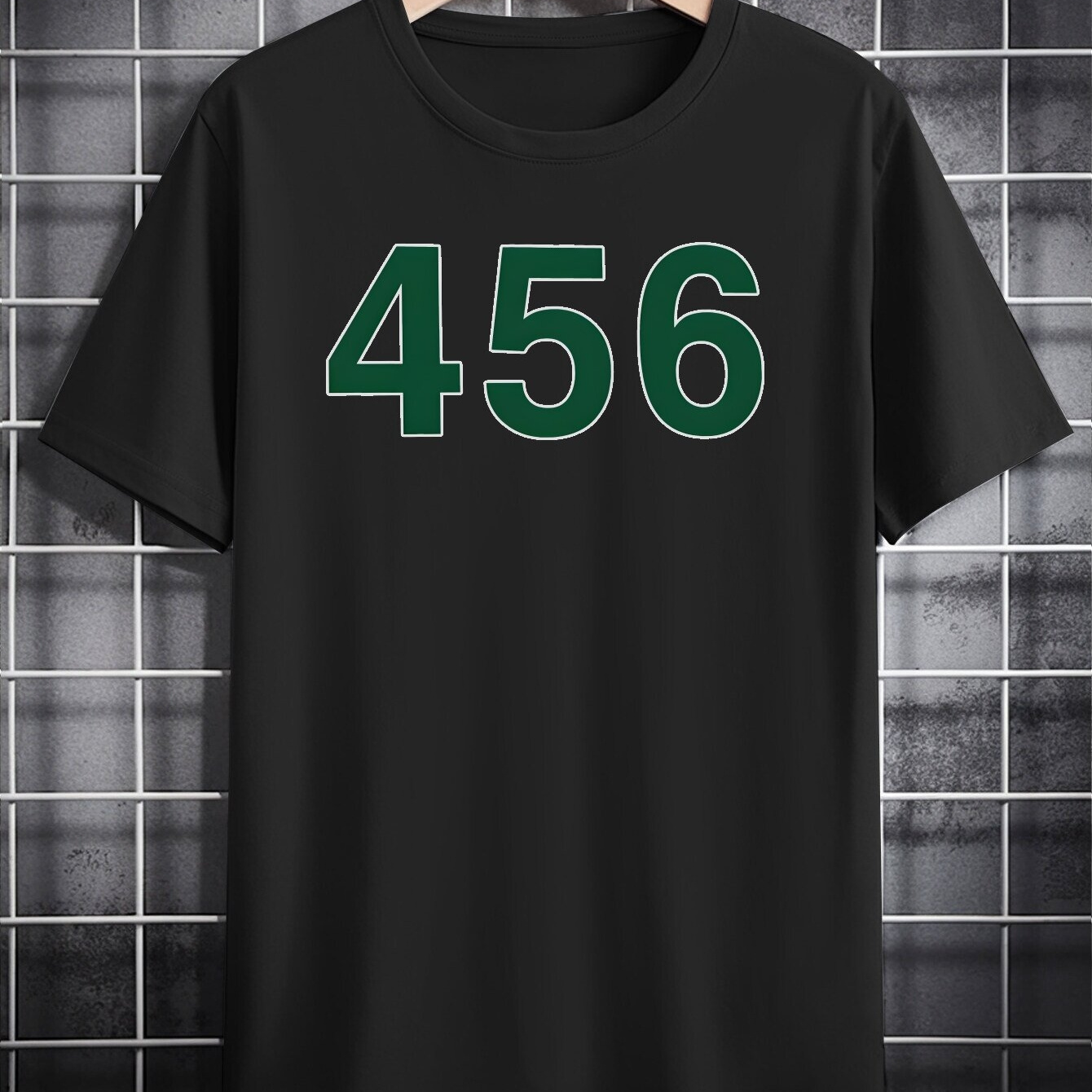 

Men's Casual Crew Neck T-shirt With "456" Print - Black, Polyester, Machine Washable, Ideal Gift For Men