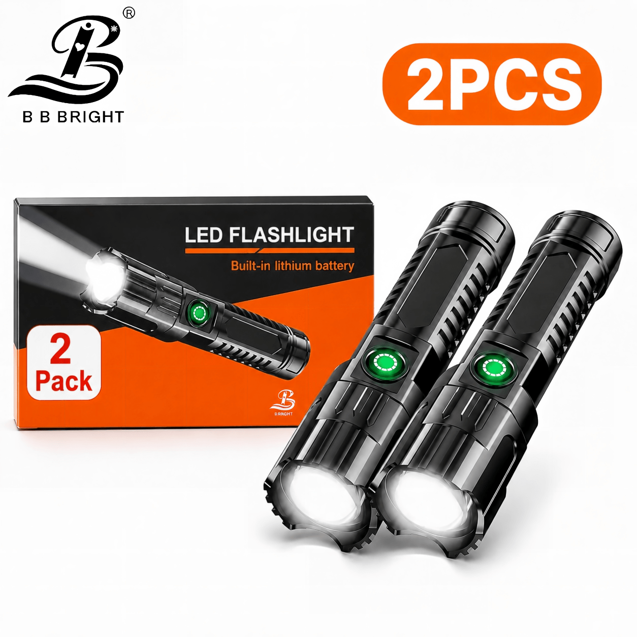 TEMU Paquete de dos linternas recargables de rendimiento de haz y largo alcance, telescópico para iluminación de área tipo reflector, indicador de