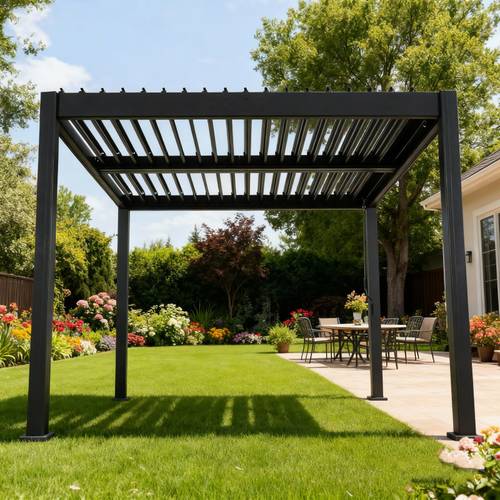 Outdoor Aluminum Pergola with Adjustable Roof, Black N775P38435567B -