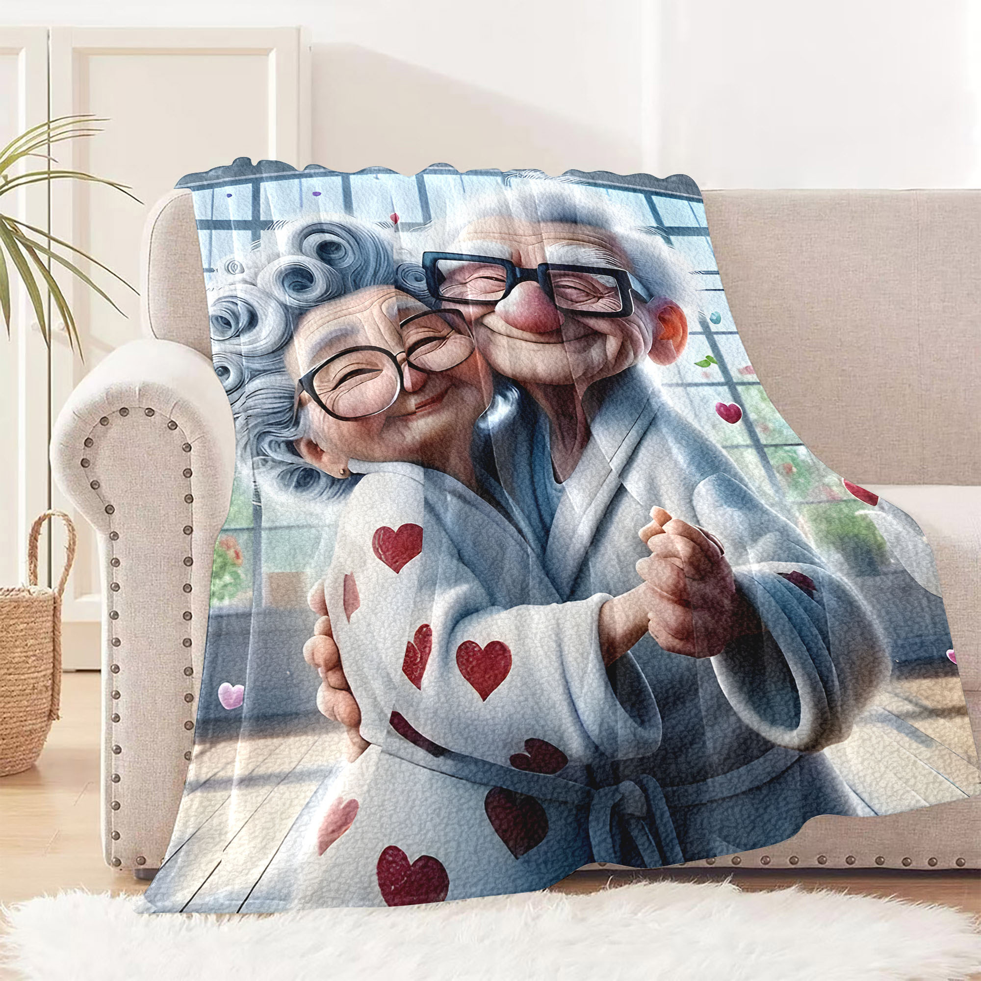 1pc cozy flannel fleece blanket with elderly dancing grandparents   warm   throw for sofa office bed camping travel multipurpose gift hypoallergenic machine washable     polyester 200 250gsm details 4