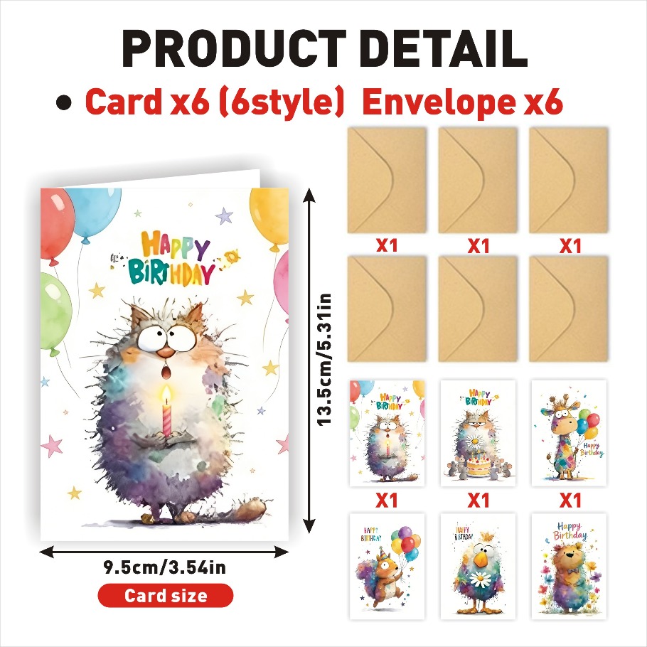 Image of 12pcs Watercolor Cute Animal Birthday Card Set - , Ideal For Sending Greetings To , Husbands, , Sisters, , Girlfriends, Lovers, Women, Men, , Family, And Colleagues - Diy Gift Set - Featuring Adorable