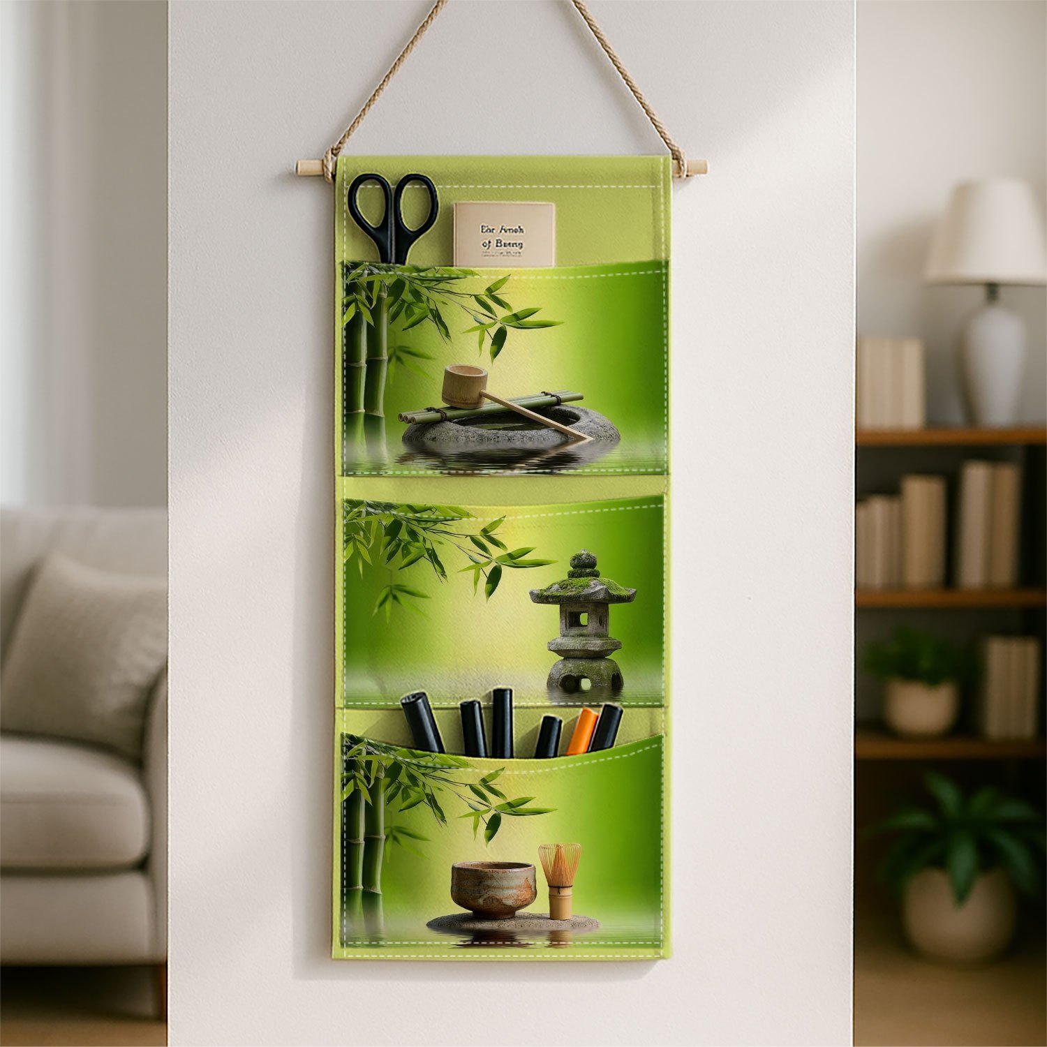 TEMU 1pc Oriental Wall Storage Bag - Multi-level Hanging Organizer Featuring Bamboo Stone And , Space- Door/wall Cabinet Ideal For Storing Additions