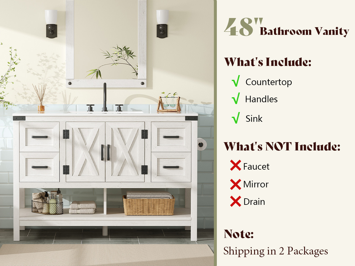48 inch   bathroom vanity with barn door cabinet 4 drawer storage   freestanding sink unit   wood mdf suitable for bathrooms Product details 3