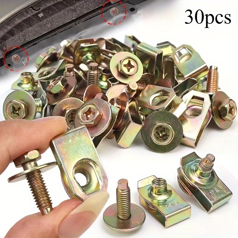 E-shop 30 Stücke Karosseriebolzen M6-1.0 und Drücken U-förmige Mutter Clip Kit, Stoßstangen Schutzblech Liner Push Fixing Befestigung Kit für