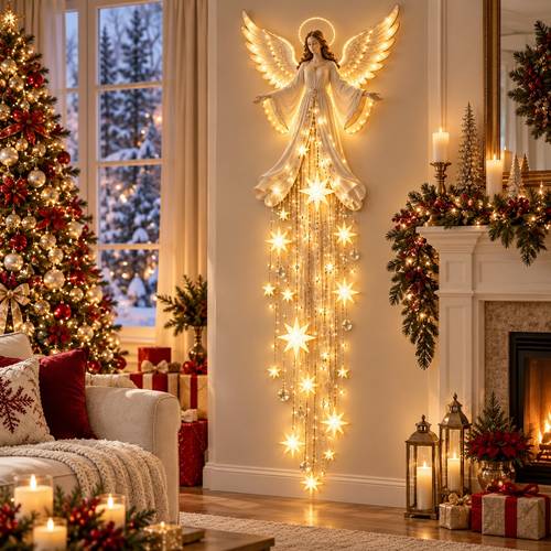item picture 2 5d lighted christmas angel with cascading lights glowing wings wall and door decoration suitable for indoor and outdoor holiday gift for angel lovers