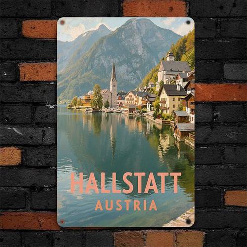 item picture 2d flat vintage austria wall suitable for homes panel with lakeside town scenery colorful houses church decor lightweight retro european hanging picture for office or gift 2d flat