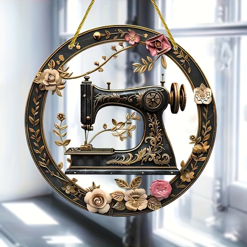 

1pc Elegant Vintage Sewing Machine Acrylic Sun - 8-inch Indoor Wall Decor For Bedroom & Home, Vertical Hanging, No Power Required, Bedroom Decor