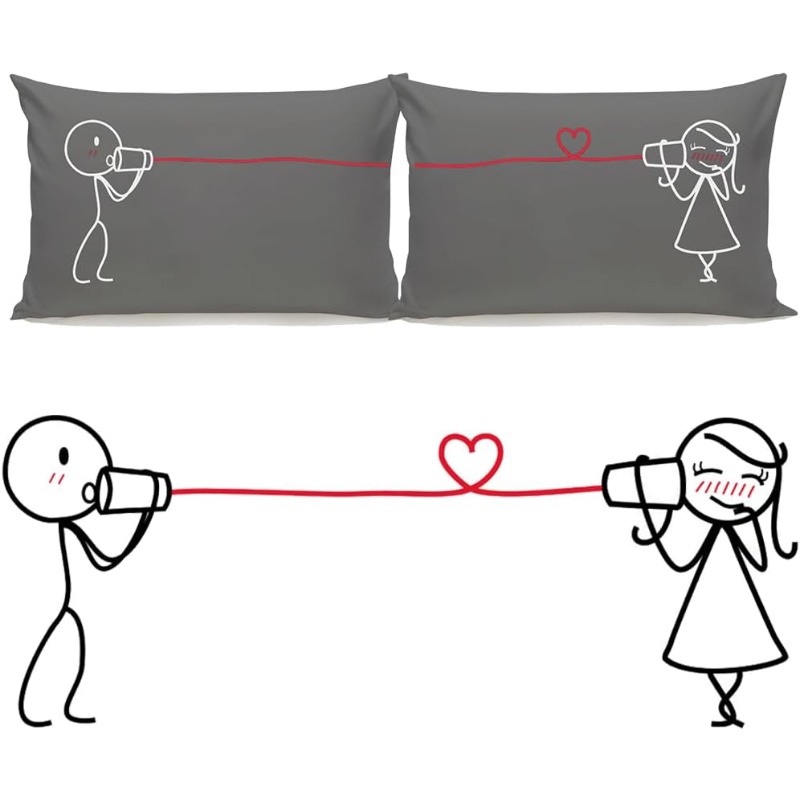 TEMU 2pcs "i Love You" Couple Pillowcases Suitable For - Gray Matching Bedding Gift With Zipper Closure, Machine Washable Contemporary For Wedding,