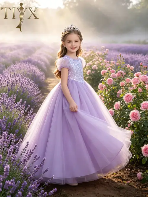 light purple church dress LTTVQM Casual Dresses for Girls 5-6 Summer Solid Color Long Sleeve Midi Dress Vacation Round Neck Sundresses Fashion Church Dress Light Purple