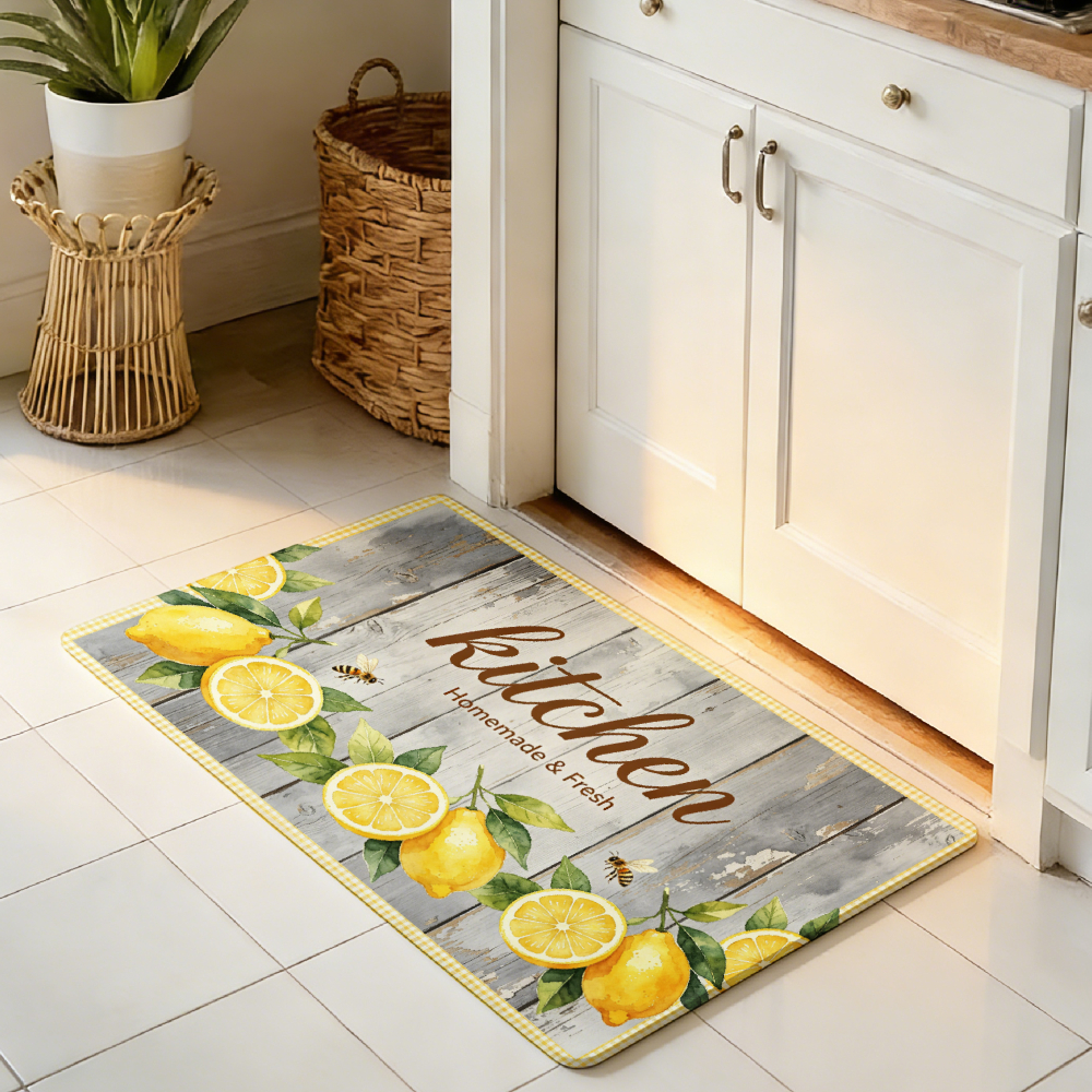 TEMU 1pc Kitchen Homemade Leaves Non-slip Water-absorbing Flannel Carpet, Soft And Comfortable Pressure- Foot Mat, Washable And Easy To Clean,