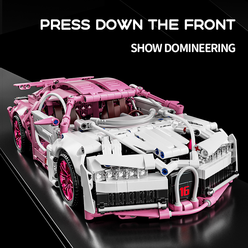 TEMU Voiture en Blocs de Construction 1020 pièces - Modèle de Supercar à l'Échelle 1:14 avec Design Rose et Blanc, Convient pour Échelle, Noël,