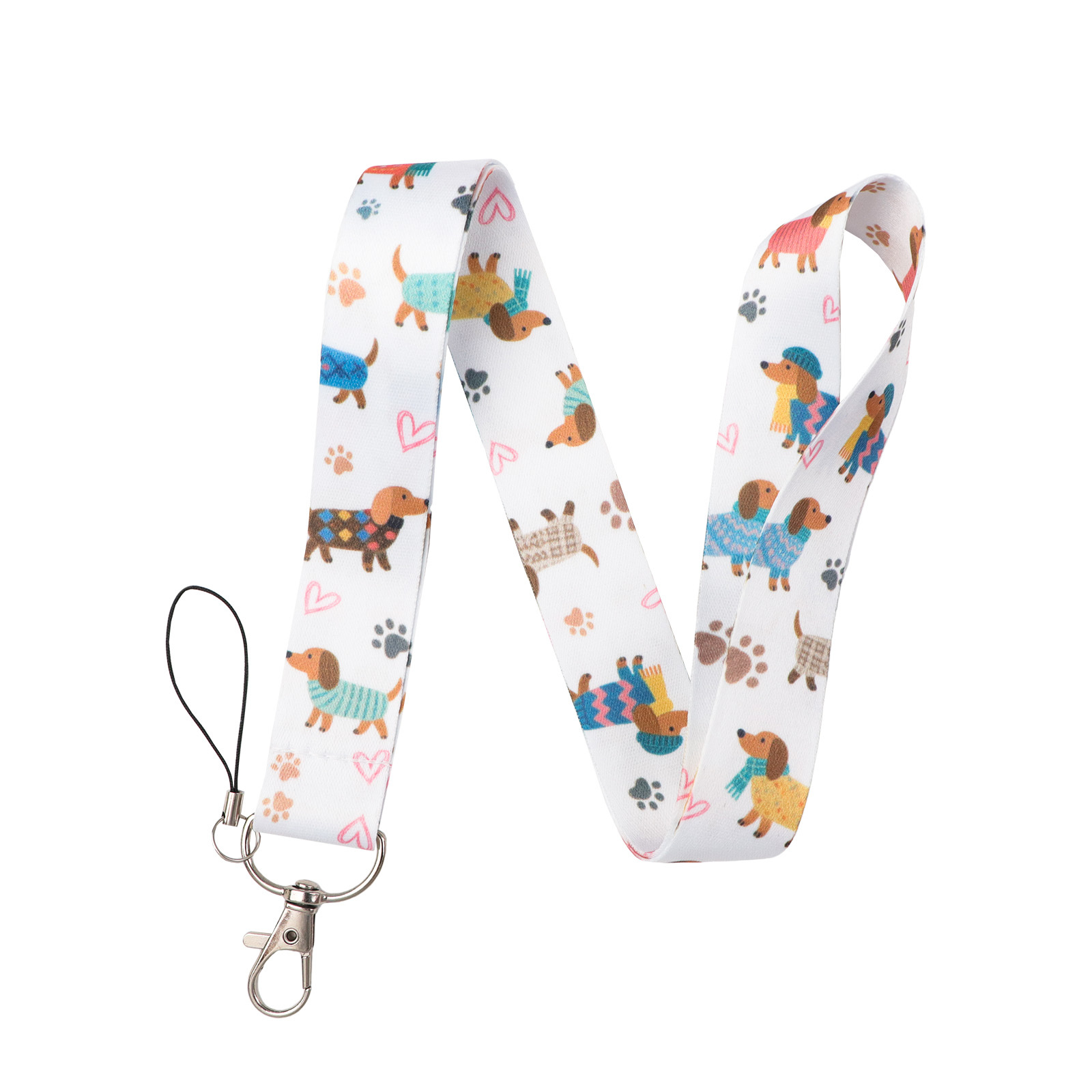 TEMU 1 pieza Cordón para tarjeta de identificación y llavero con estampado colorido de perro salchicha dachshund adorable
