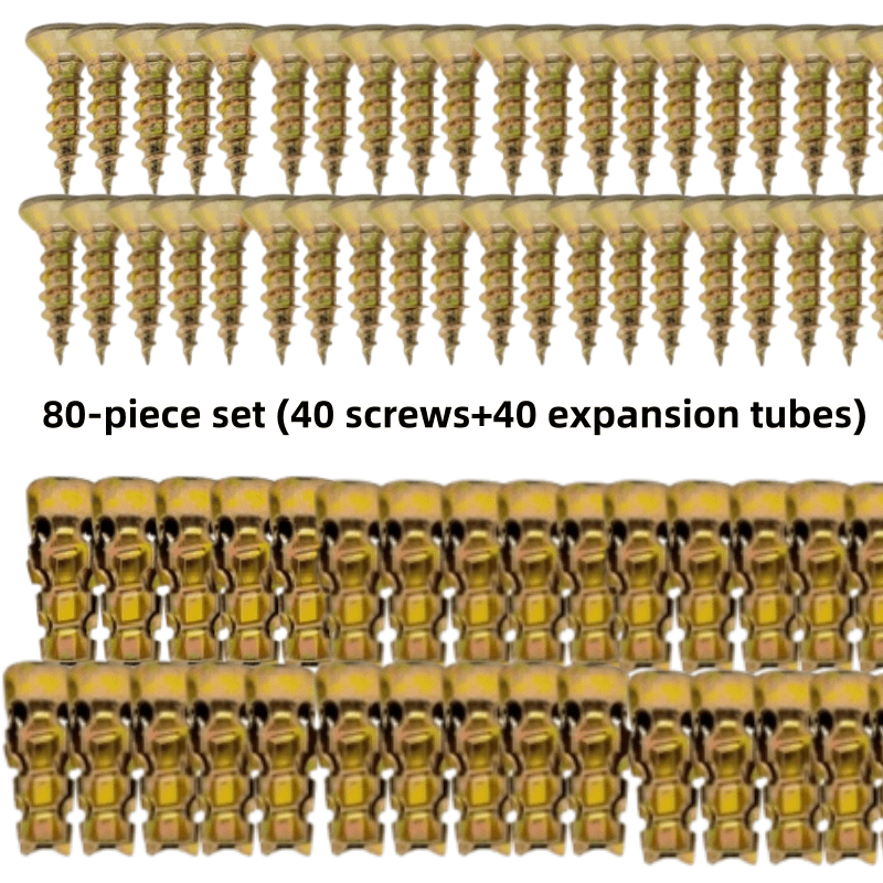 TEMU 80pcs Set (40pcs Screws And 40pcs Expansion Tubes), Including 6 X 14mm Short Expansion Screws, Door Hinge Threaded Screws, Self-tapping Serrated