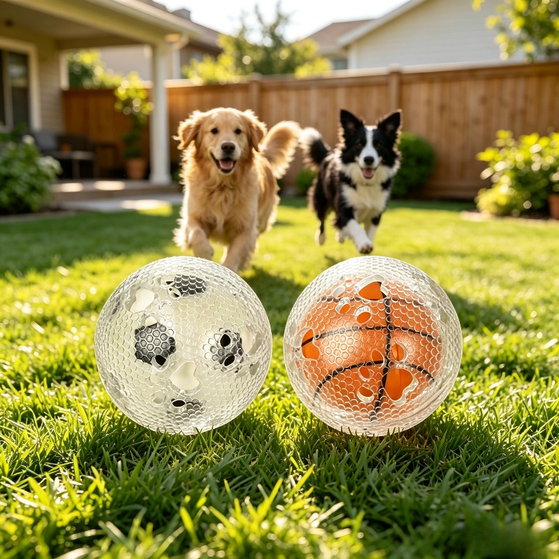 TEMU 2-pack Squeaky Dog Chew Balls, Honeycomb Clear Molar Balls Soccer And Basketball Design, Bite-resistant Interactive Fetch Toy For All Breed Dogs
