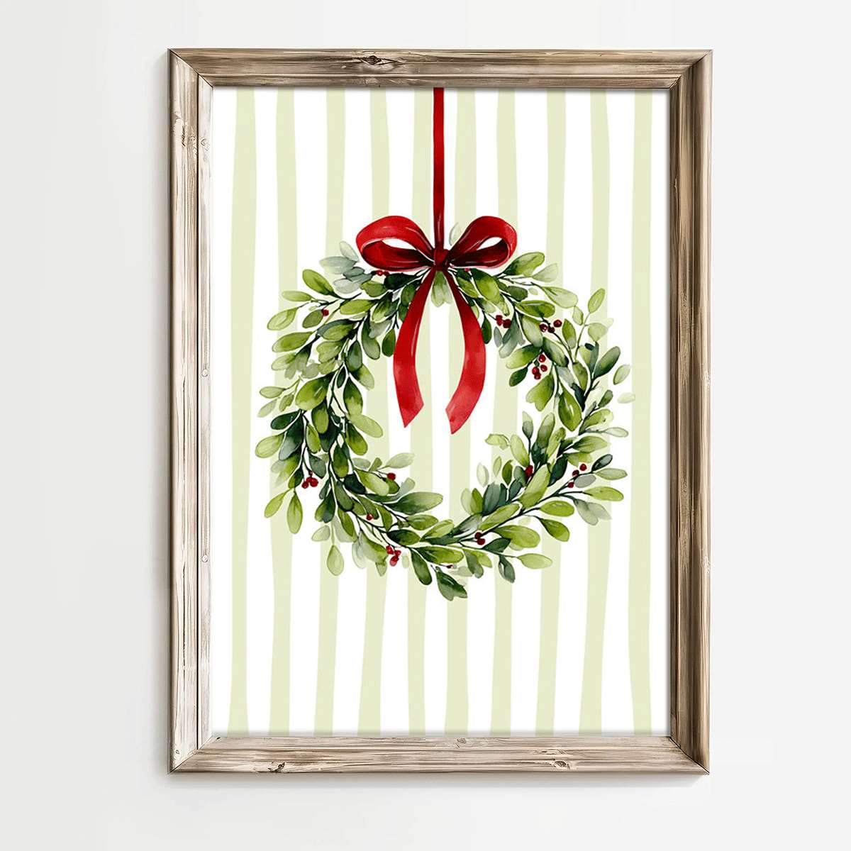 TEMU 2d Flat, 1pc 2d Flat Prints Christmas Wreath Art Posters Watercolor Style Wall Decoration Unframed Canvas Printing Home Decoration Hanging