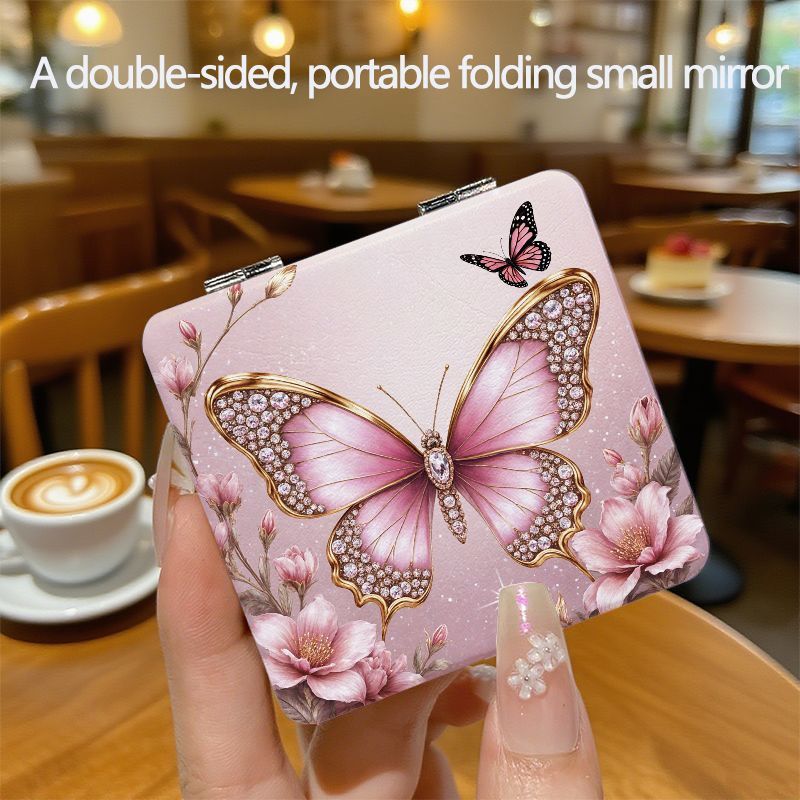 TEMU A Compact Square Mirror With A European And , This Portable Mini Hand Mirror Is Perfect For Students. It Features A Cute Cartoon Design,