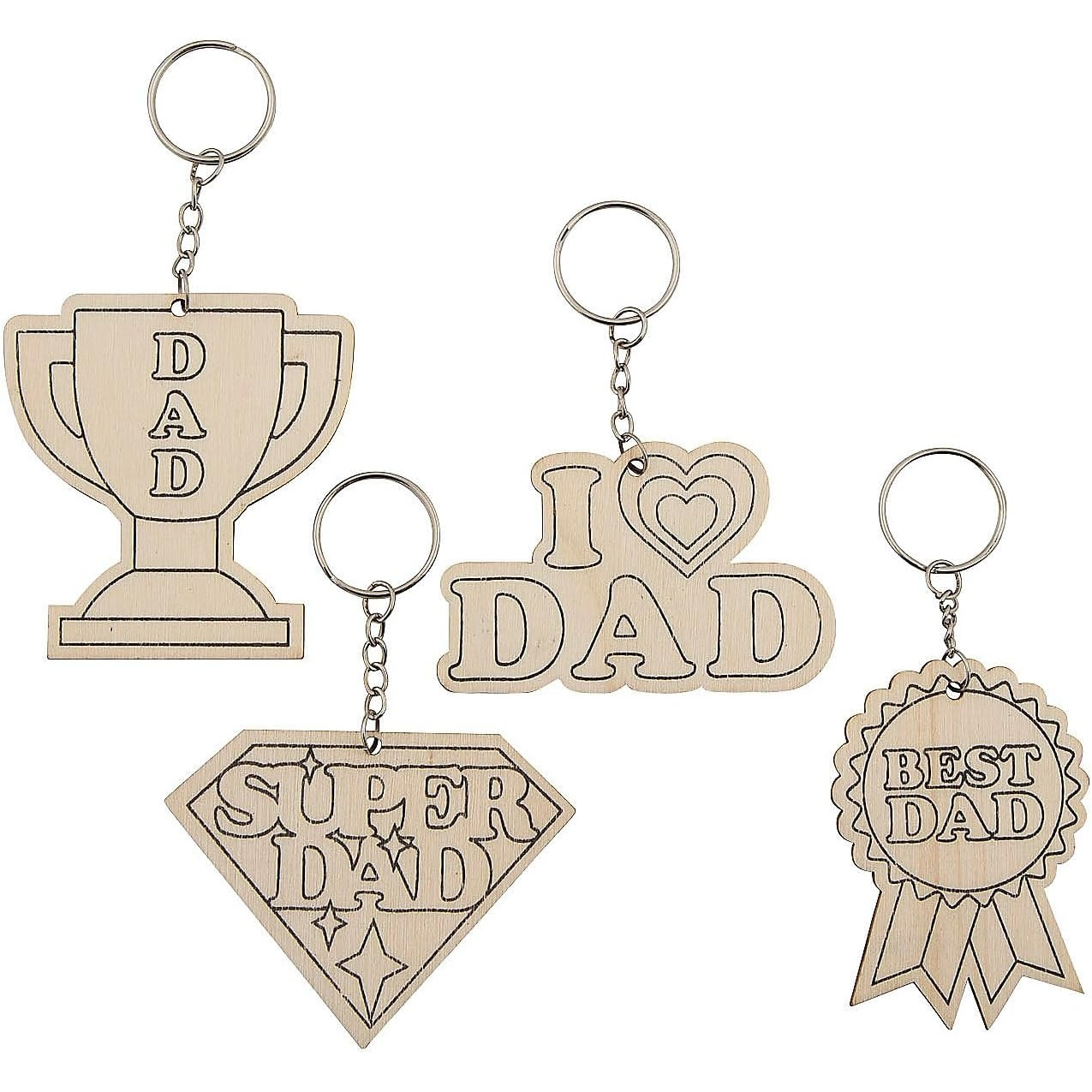 TEMU 2d Flat, 4pcs Set, Unfinished Wooden Craft Blank Keychain - Diy Wooden Keychain Blank For Painting | Best Dad Ever For Sunday School Party Craft
