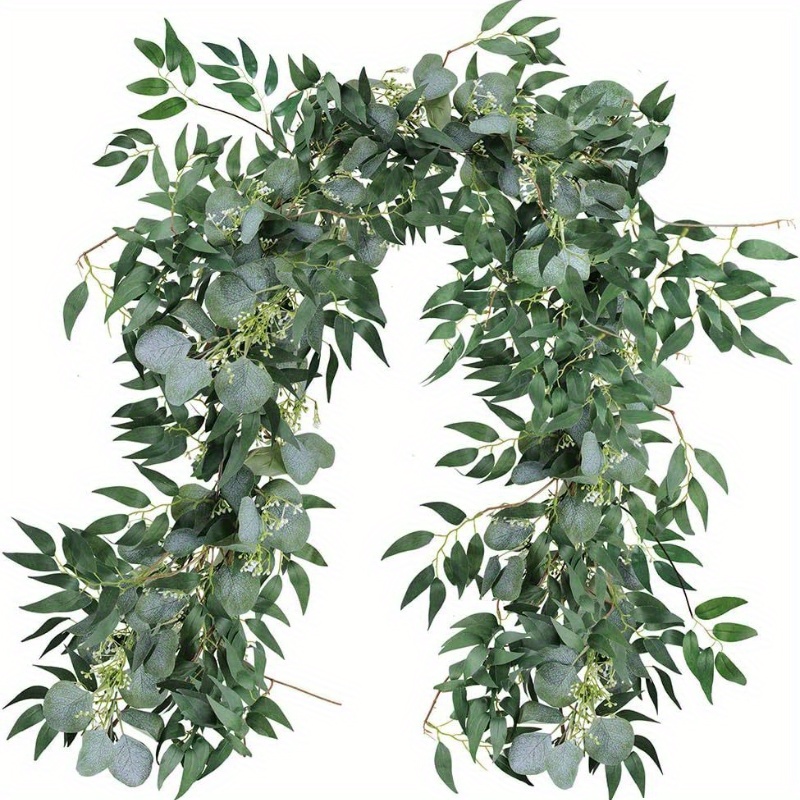 

1 Artificial Eucalyptus And Leaves Garland - 6.5 Ft Greenery Vine For Wedding, Farmhouse, Table Runner, , Indoor & Outdoor Decor - No Power Needed, Featherless