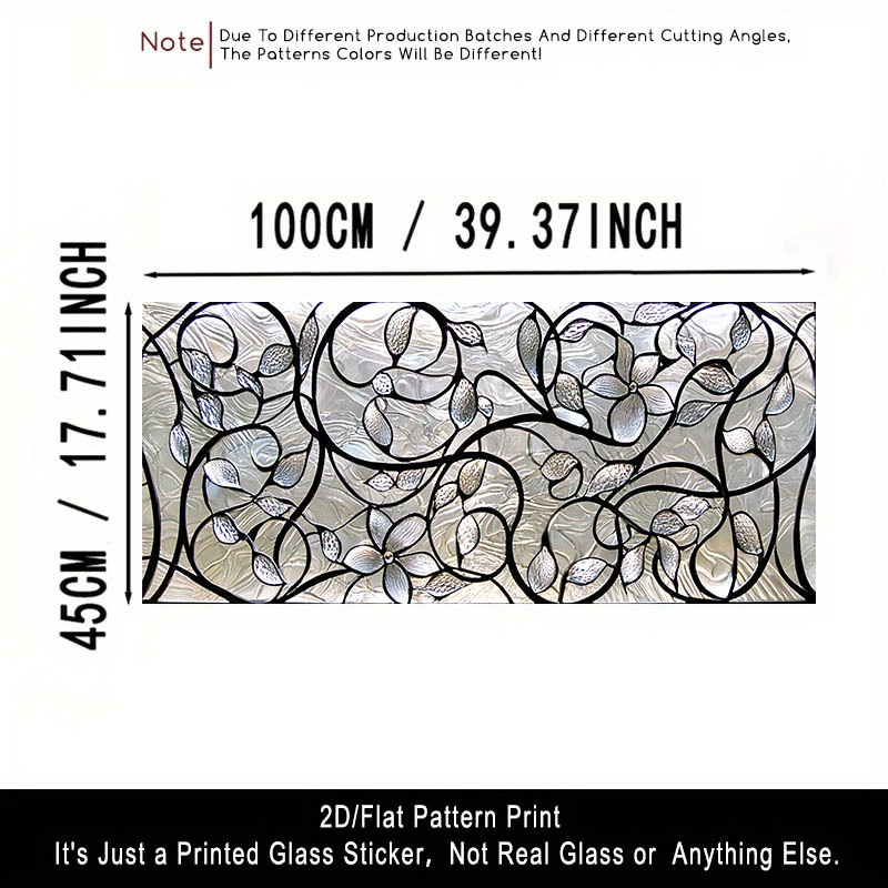TEMU 2d/flat 1pc Frosted Glass Film With Black And White Artistic Pattern, Transparent Pvc Adhesive Window Decoration, Removable Reusable Sticker.