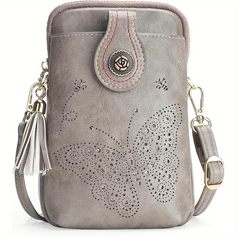 TEMU Small Crossbody Bags For Women | Lightweight Mini Cute Cell Phone Purse With Tassel Shining , Zipper Closure, Lining, Animal Print By Aphison