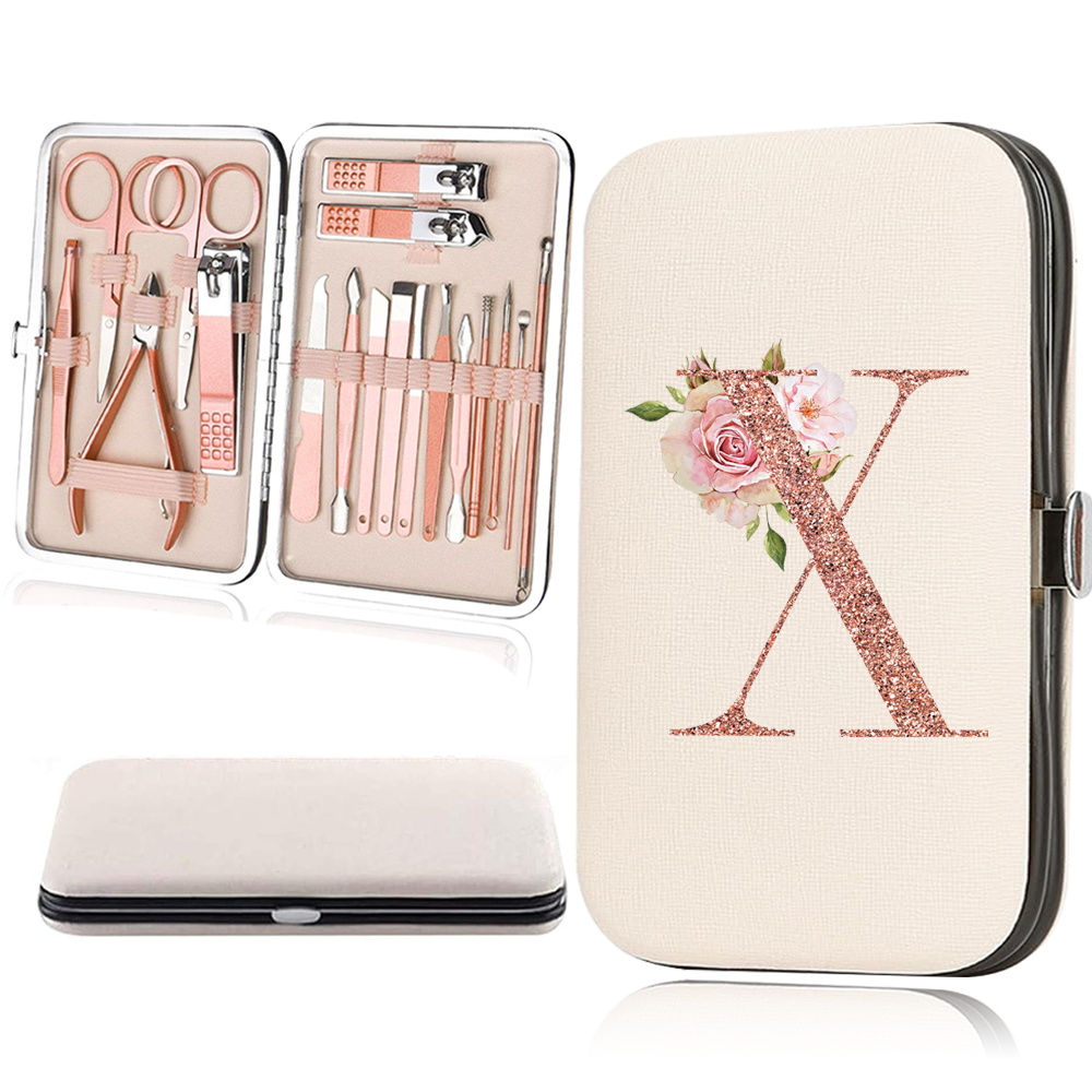 18pcs Rose Golden Nail Studio Set with Portable Storage Box