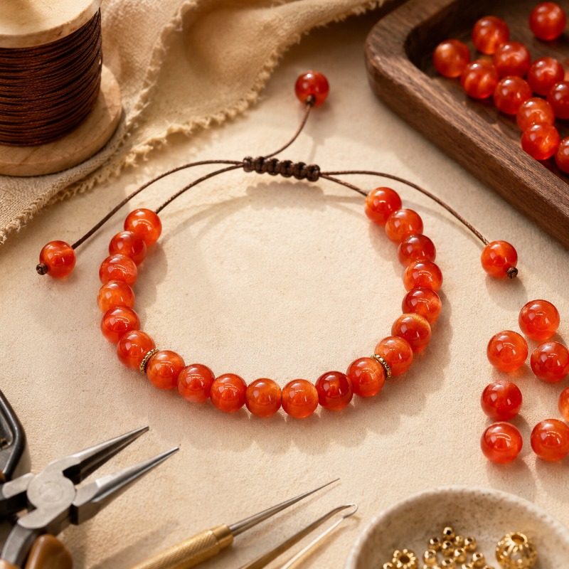 86pcs Red Yellow Tiger's Eye Stone Loose Beads for Handmade Crafts