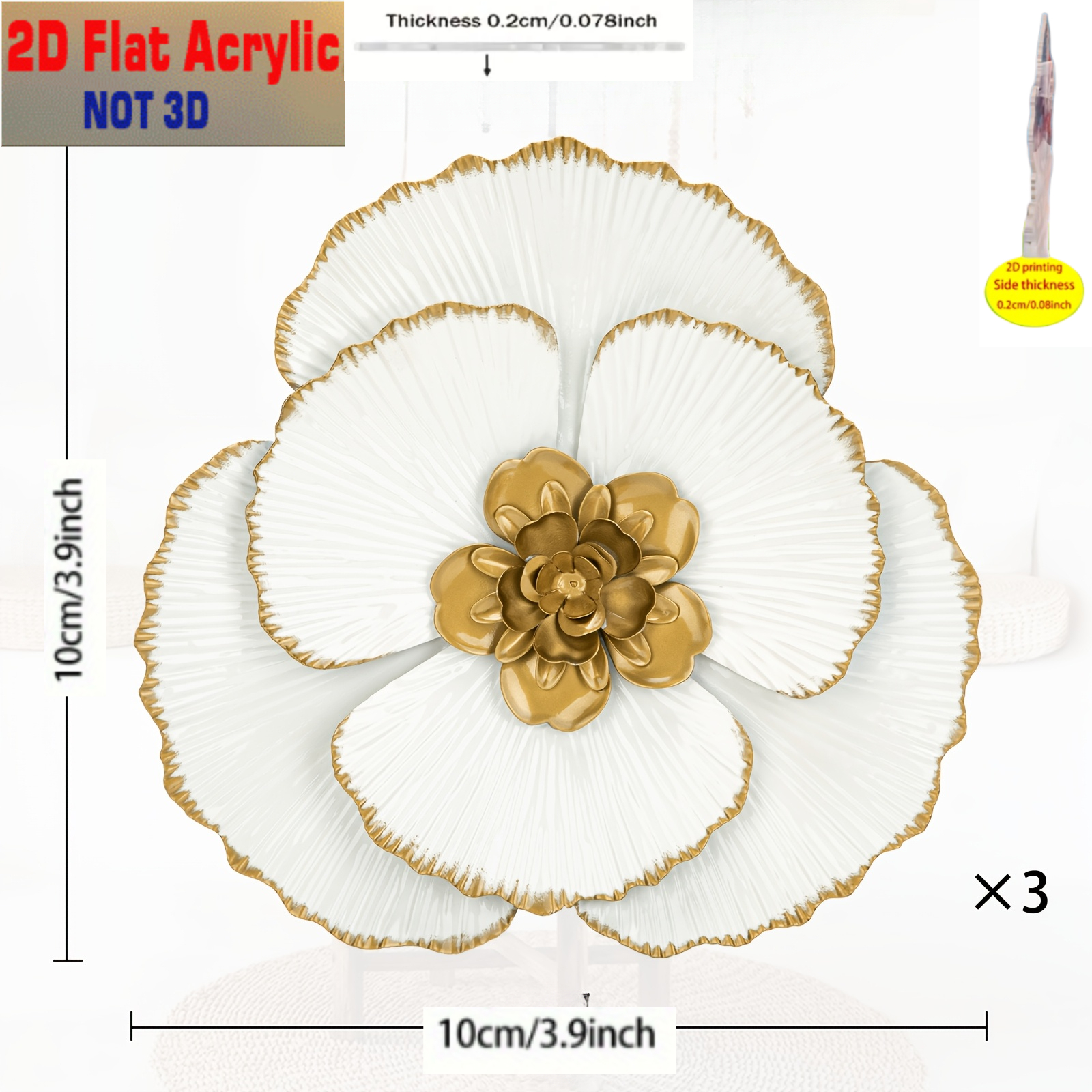 TEMU Plat 2D, non 3D, lot de 3 décorations murales en acrylique, ornements muraux de fleur de magnolia, décoration murale haut de gamme de style
