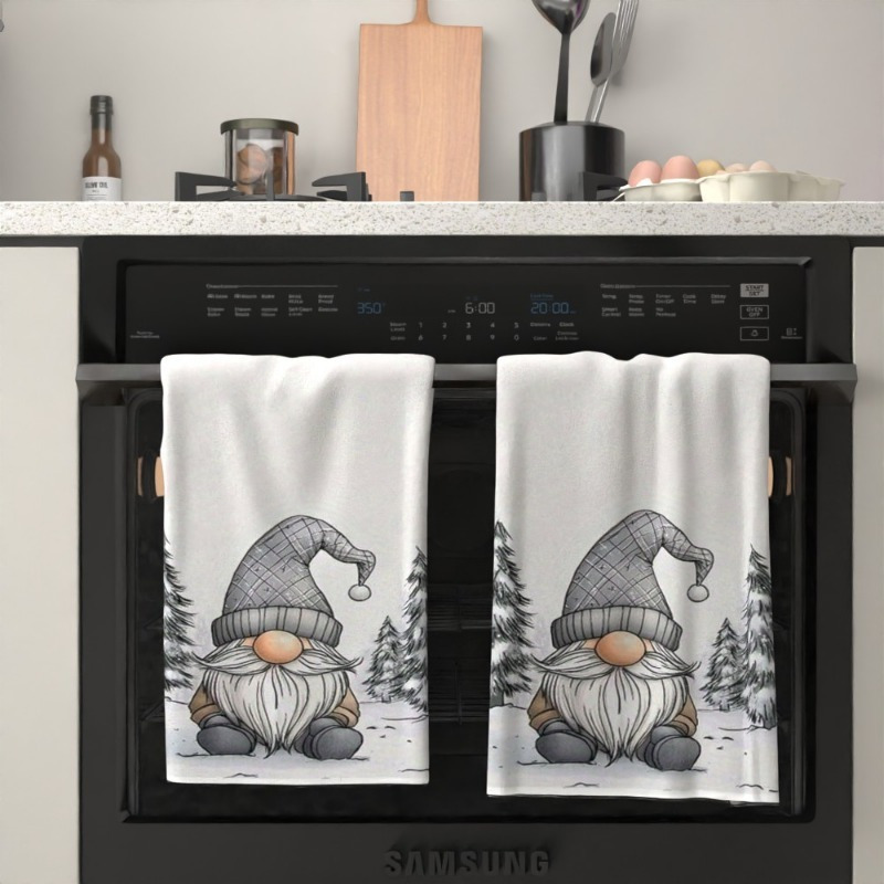 TEMU 2 stuks Kerstelf Handdoeken - Zachte Polyester Keuken- en Badhanddoeken Geschikt voor Feestelijke Decoratie - Schattige Elf Kunst Decoratieve