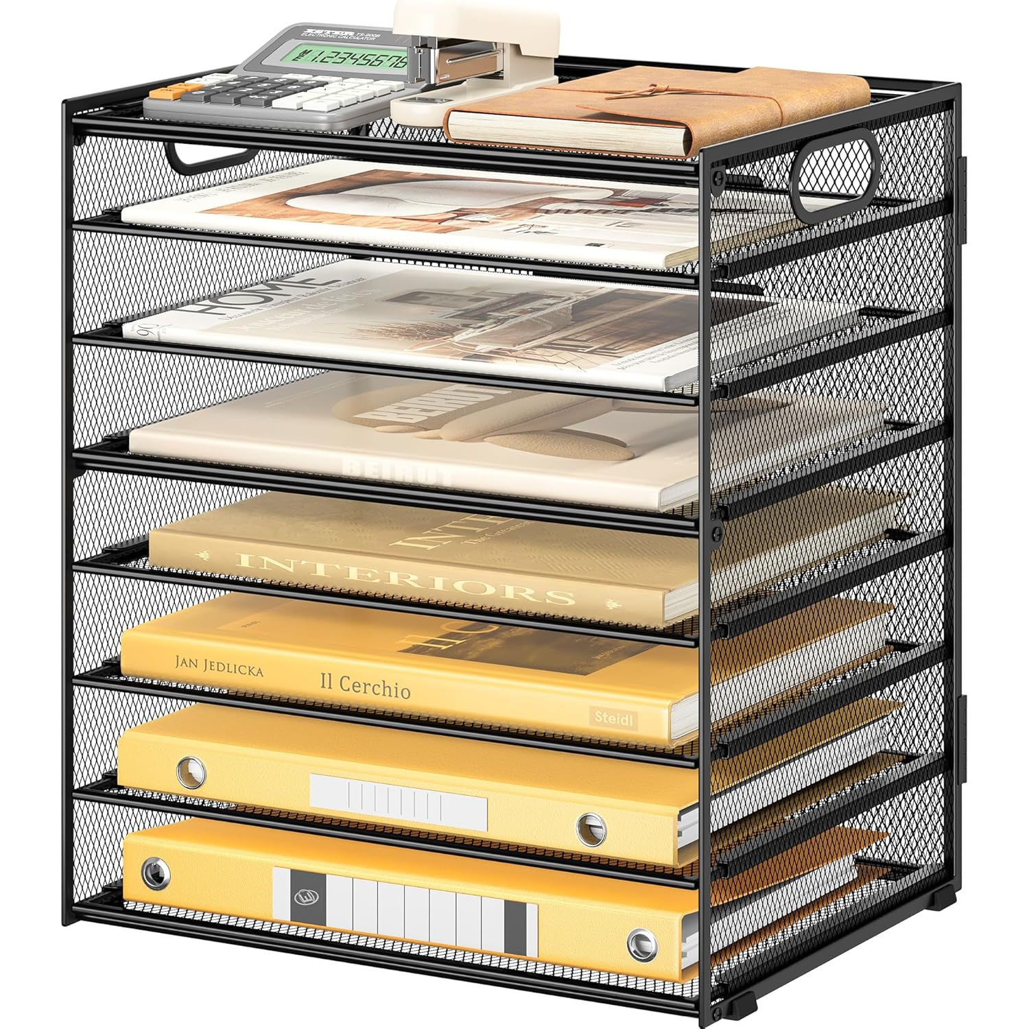 TEMU 8-tier Desk Paper Organizer | Black Mesh Letter Tray File Sorter With Handle, Includes 5 Adjustable Sliding Trays, Iron, Powder Coated End For