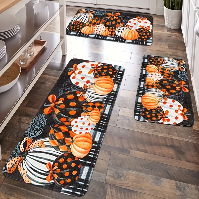TEMU 3pcs Farmhouse Suitable For Kitchen & Bathroom - Thick Soft Mat Suitable For Living Room, Bedroom, Autumn Pumpkin Decor, Hand Washable For