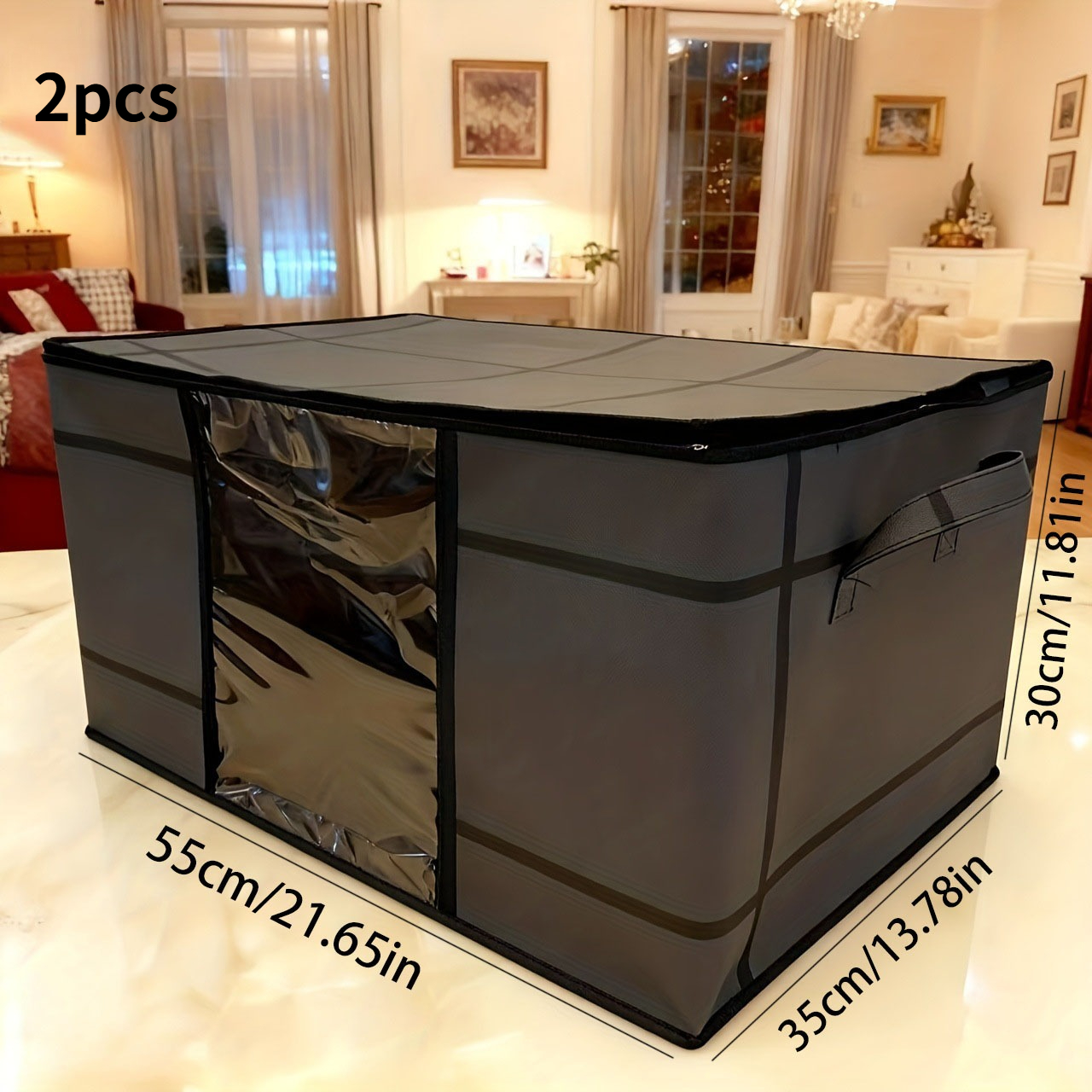 TEMU 2 Large-capacity Foldable Wardrobe Storage Bags, Household Clothing And Bedding Organizer Bags With Double Zippers, Handles, And Windows,