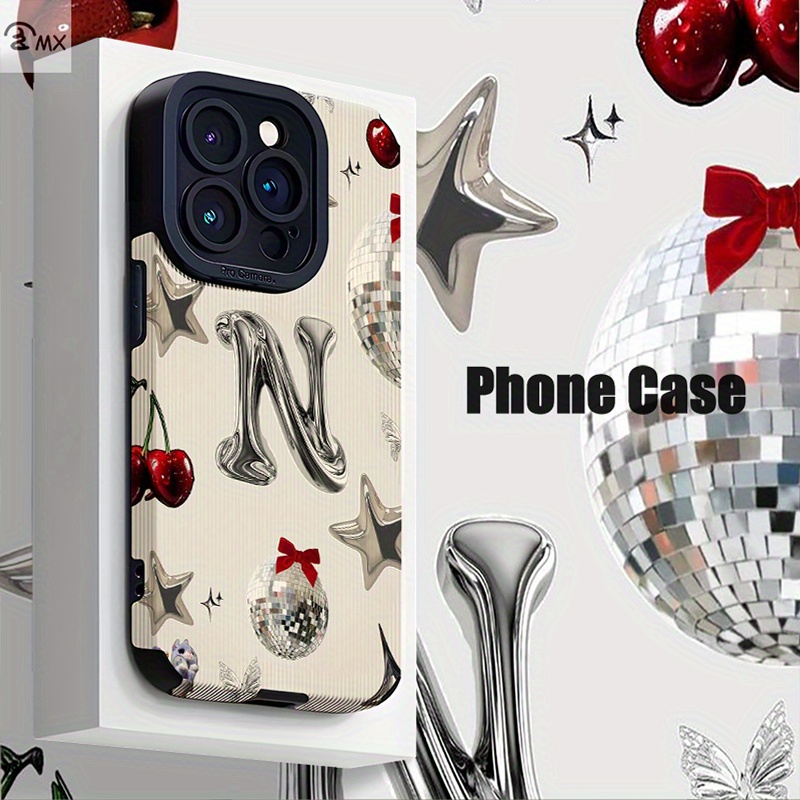 Artikelbild handyhülle - metall buchstabe n mit funkelndem element muster design, passend für iphone 16, 16plus, 16pro, 16 , iphone 15, 15plus, 15pro, 15 , 14, 14plus, 14pro, 14 , 13, 13pro, 13 , 12, 12pro, 12 , 11, 11pro max, 7, 8, x