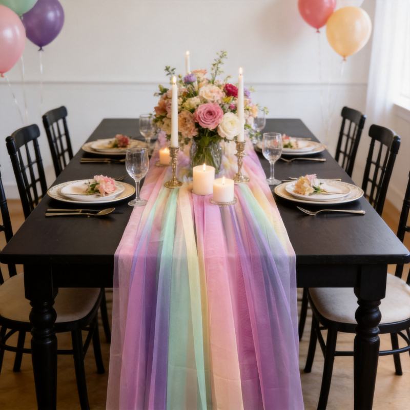 TEMU 1pc Fashionable Iridescent Chiffon Printed Mesh Party Decoration, Made Of Soft Quality Polyester Fabric, Indoor And Outdoor Wedding Decor,