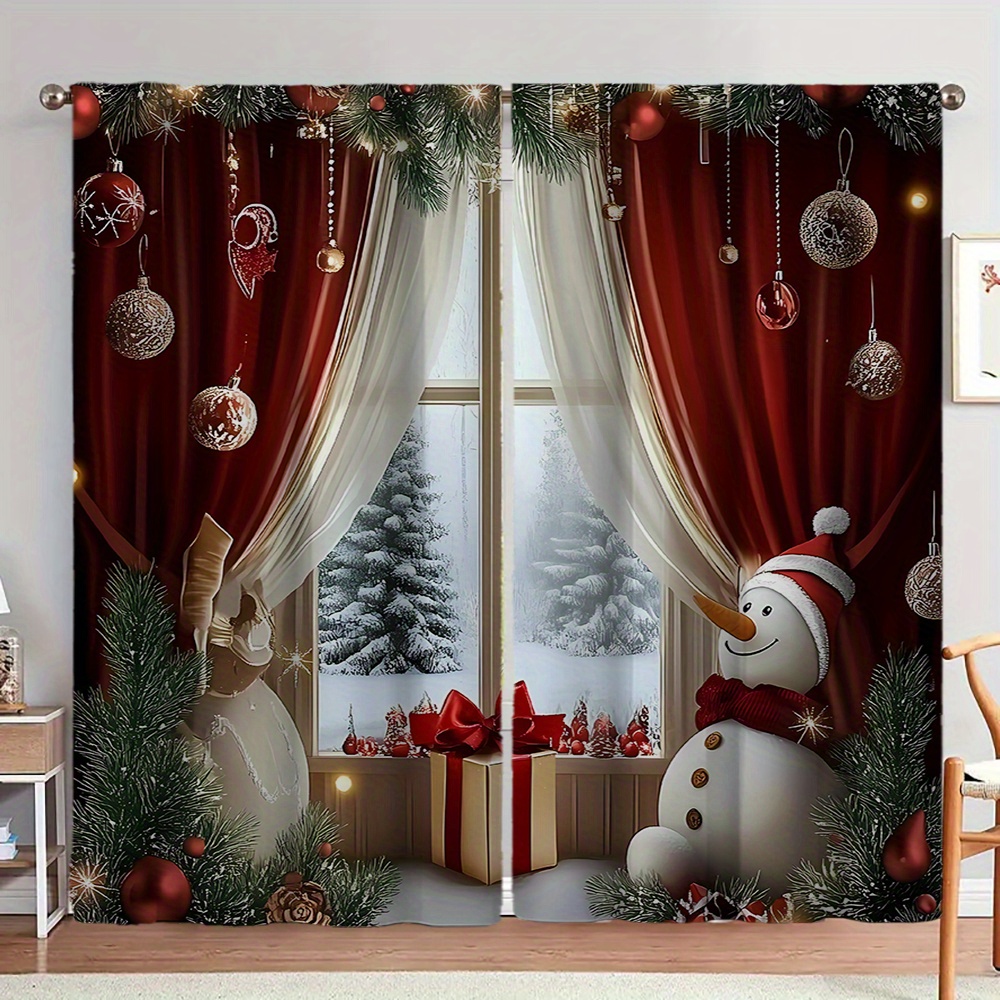 

2pcs Christmas Snowman And - Polyester Doorway Curtains - , , No Or Battery Needed, Install For , , Decor