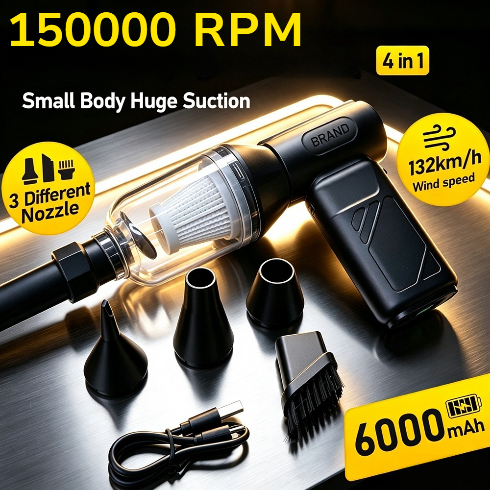 Image of Electric Cordless Snow Blower Car Cleaning Blower Car Vacuum Cleaner Electric Compressed Air Duster Brushless -in-1 Blow & Suction 5 Speed Settings Type-c Rechargeable Portable Pc Dust Cleaning