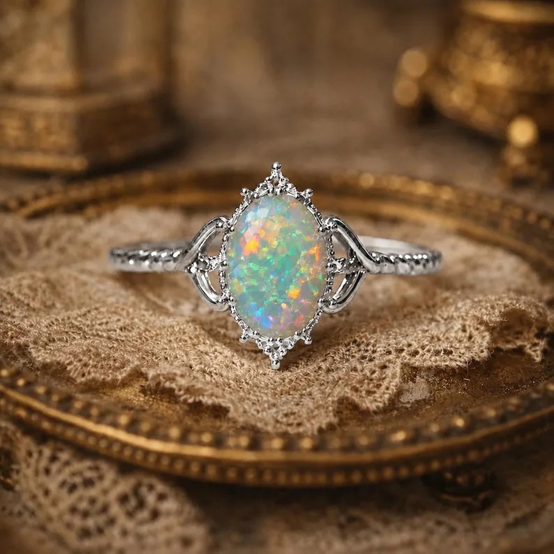 Women's Oval Synthetic Opal Engagement Ring